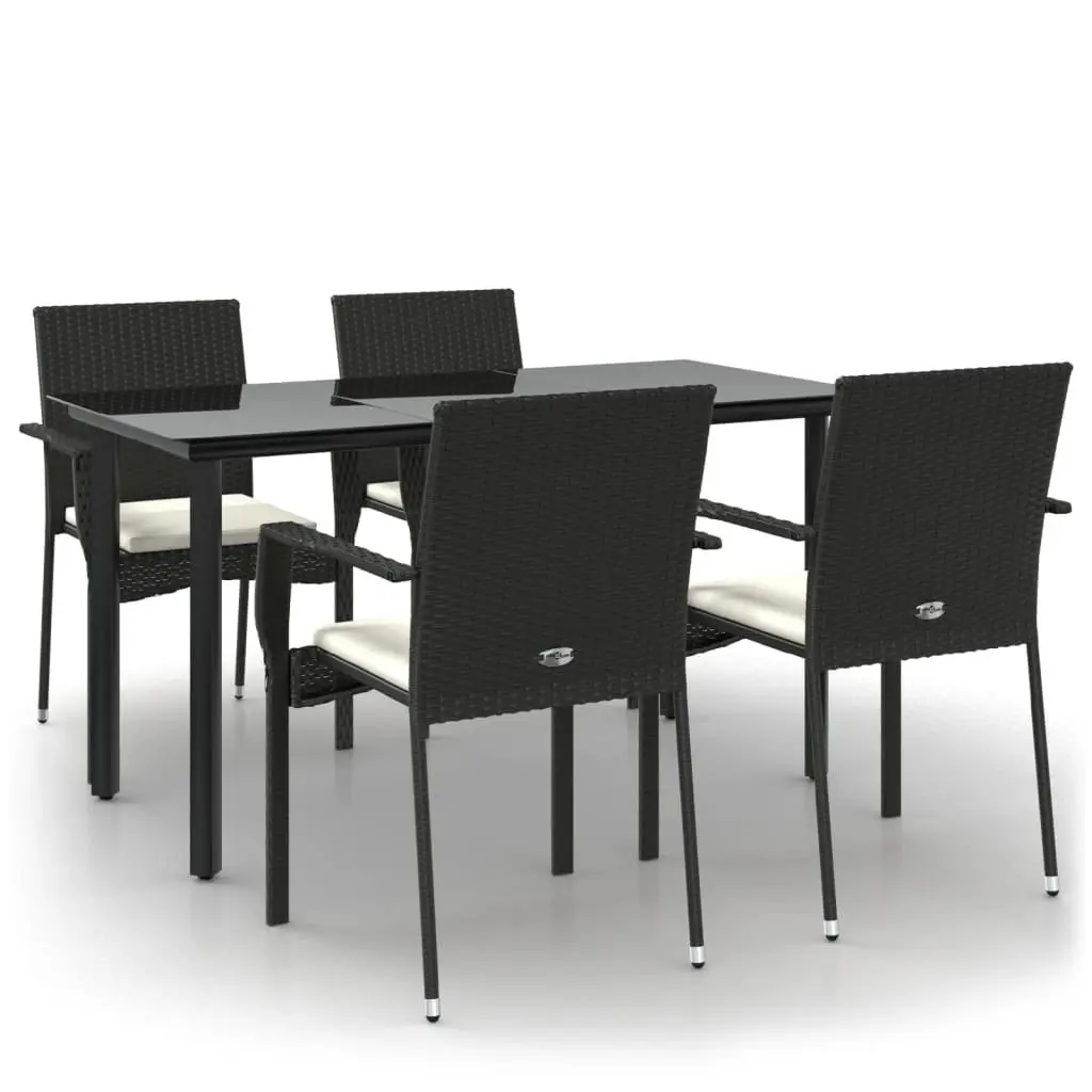 5 Piece Outdoor Dining Set Weather-Resistant Poly Rattan Chairs Table Black
