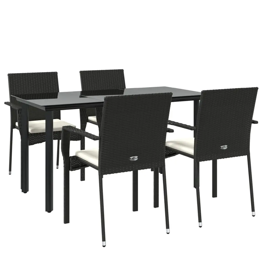 5 Piece Outdoor Dining Set Weather-Resistant Poly Rattan Chairs Table Black