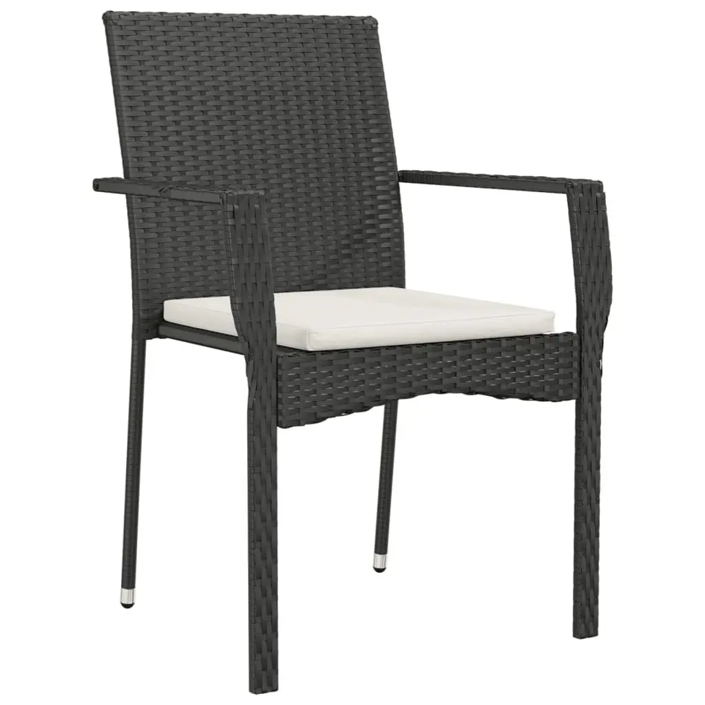 5 Piece Outdoor Garden Dining Set Black PE Rattan Chairs Table with Cushions