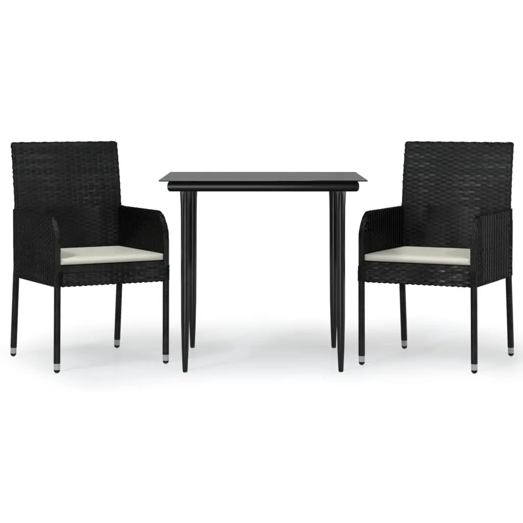 3 Piece Garden Dining Set Outdoor Patio Furniture Black Poly Rattan with
