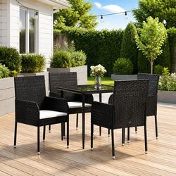 5 Piece Garden Dining Set Outdoor Patio Furniture Black Poly Rattan with