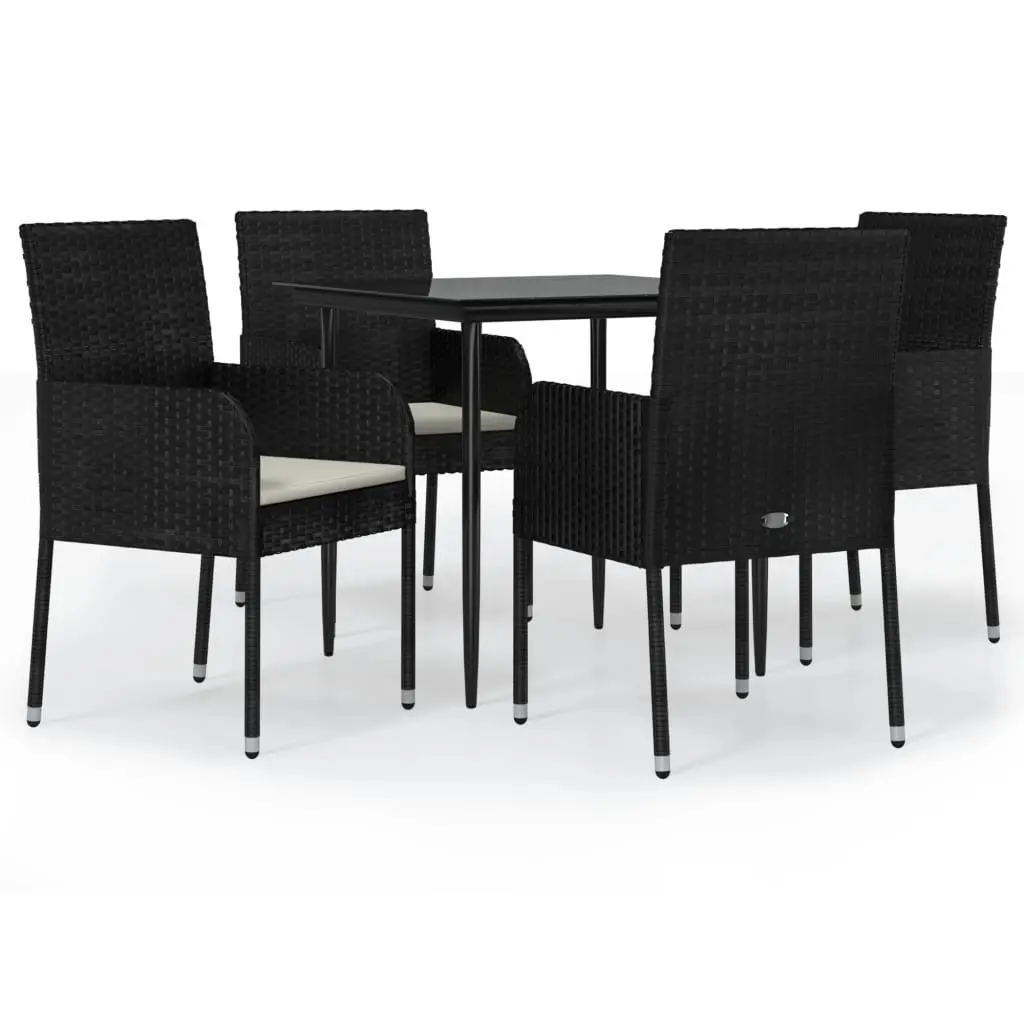5 Piece Garden Dining Set Outdoor Patio Furniture Black Poly Rattan with