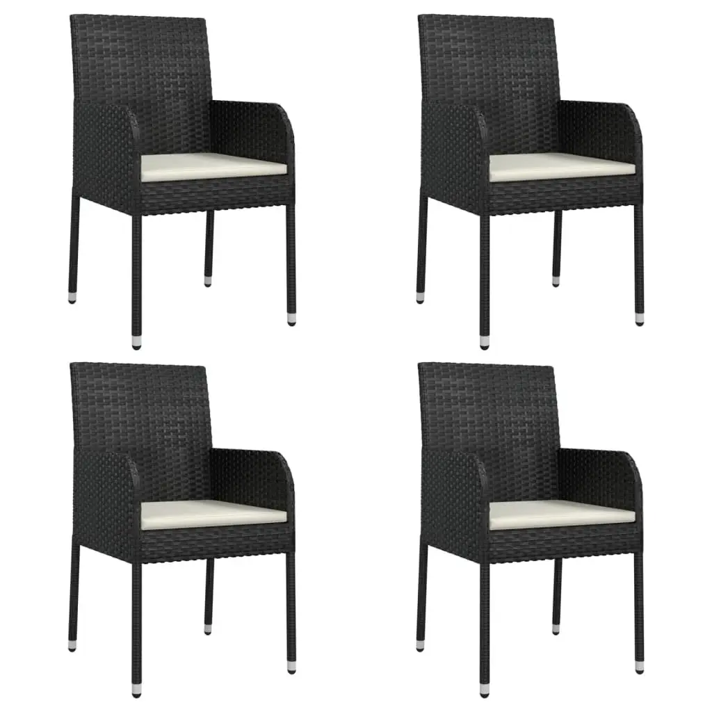 5 Piece Garden Dining Set Black PE Poly Rattan Outdoor Patio Furniture with Tempered Glass Tabletop