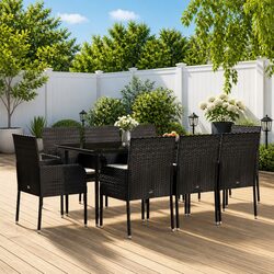 Garden Dining Set 9 Piece Outdoor Patio Furniture Black Poly Rattan with