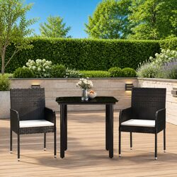 3 Piece Garden Dining Set Outdoor Patio Furniture Black Poly Rattan with