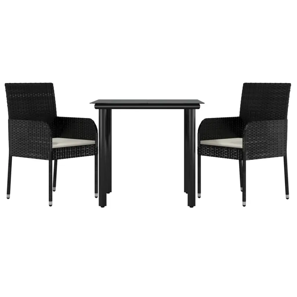 3 Piece Garden Dining Set Outdoor Patio Furniture Black Poly Rattan with