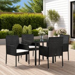 5 Piece Garden Dining Set Outdoor Patio Furniture Black Poly Rattan with