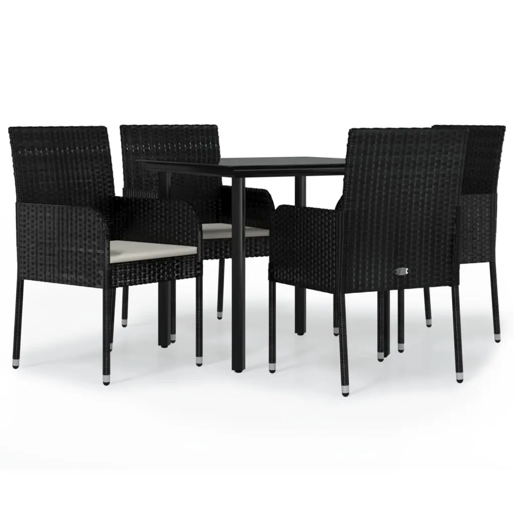 5 Piece Garden Dining Set Outdoor Patio Furniture Black Poly Rattan with