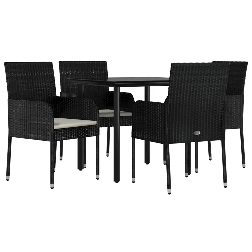 5 Piece Garden Dining Set Outdoor Patio Furniture Black Poly Rattan with