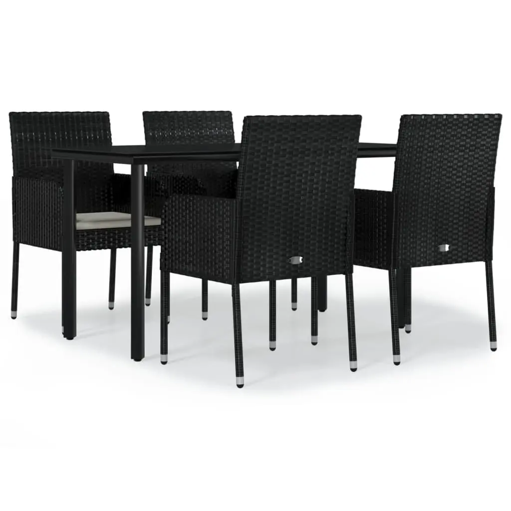 5 Piece Outdoor Garden Dining Set Weather-Resistant PE Rattan Black with Cushions