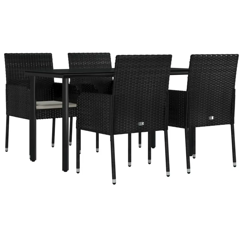 5 Piece Outdoor Garden Dining Set Weather-Resistant PE Rattan Black with Cushions