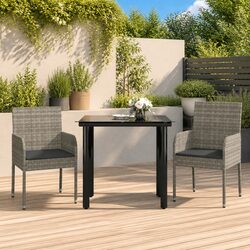 Garden Dining Set 3 Piece Outdoor Patio Furniture with Cushions Grey Rattan