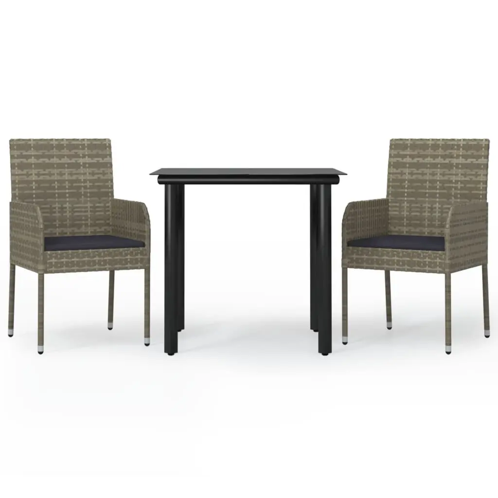 Garden Dining Set 3 Piece Outdoor Patio Furniture with Cushions Grey Rattan