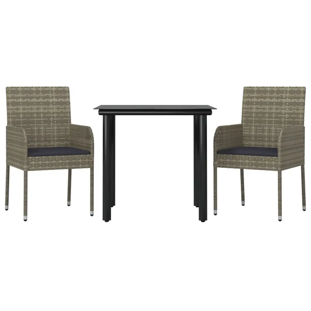 Garden Dining Set 3 Piece Outdoor Patio Furniture with Cushions Grey Rattan