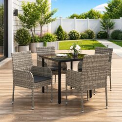 Garden Dining Set 5 Piece Grey Outdoor Furniture Patio Table Chairs Cushions