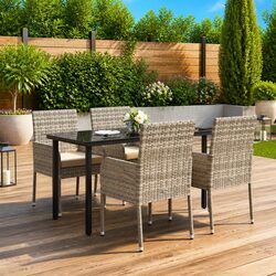 Garden Dining Set 5 Piece Outdoor Patio Furniture Table Chairs Cushions Grey