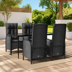 Outdoor Dining Set 5 Piece Garden Furniture Black Poly Rattan Table Chairs