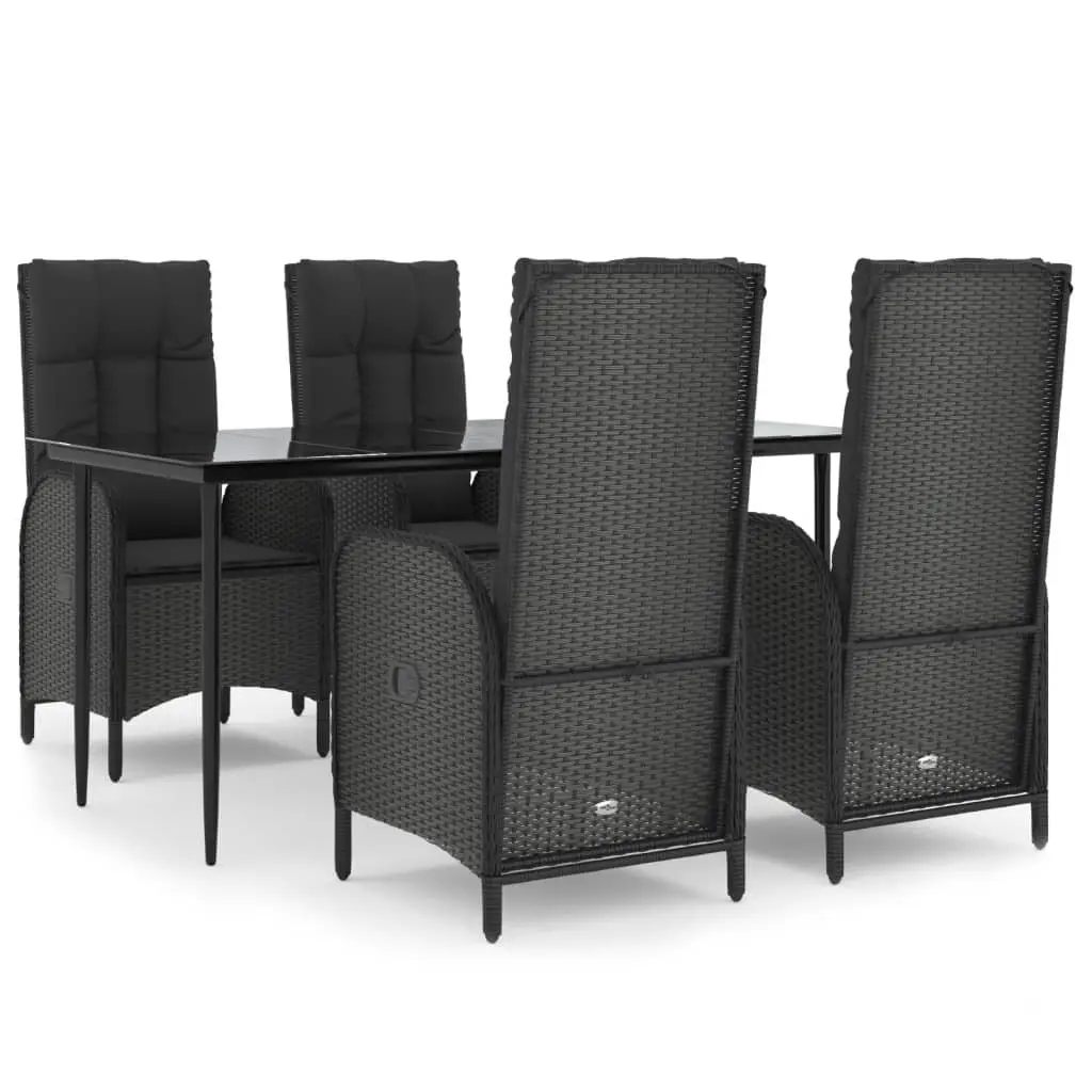 Outdoor Dining Set 5 Piece Garden Furniture Black Poly Rattan Table Chairs