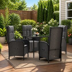 5 Piece Outdoor Dining Set Garden Furniture Black Poly Rattan Chairs Table