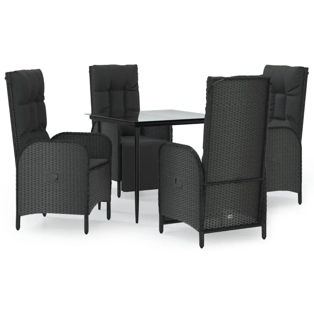 5 Piece Outdoor Dining Set Garden Furniture Black Poly Rattan Chairs Table