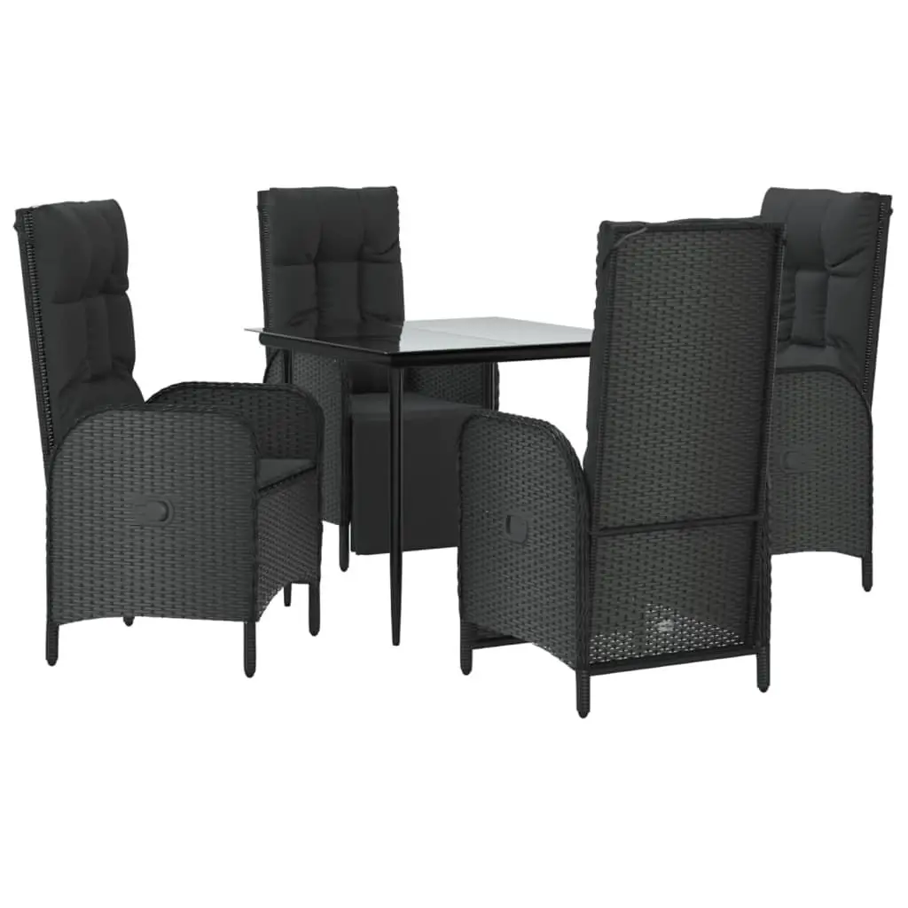 5 Piece Outdoor Dining Set Garden Furniture Black Poly Rattan Chairs Table
