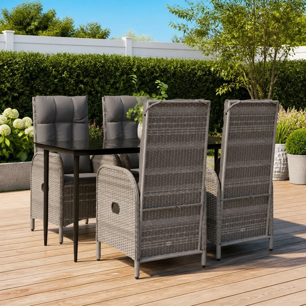 Garden Dining Set 5 Piece Outdoor Furniture Grey Poly Rattan Chairs Table