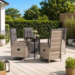 Garden Dining Set 5 Piece Outdoor Furniture Grey Poly Rattan Chairs Table