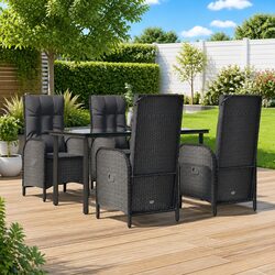 5 Piece Outdoor Dining Set Garden Furniture Table Chairs Black Poly Rattan