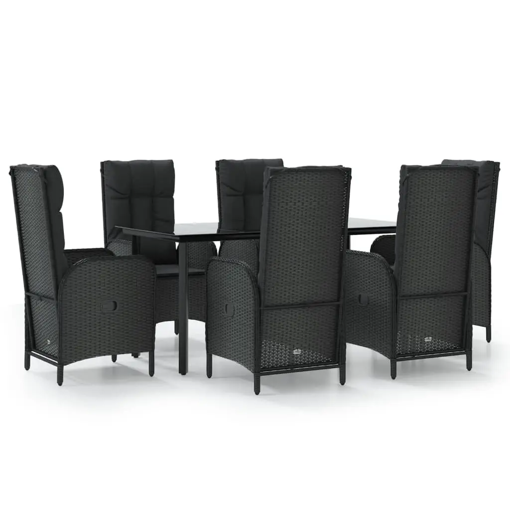 Outdoor Dining Set 7 Piece Weather-resistant PE Rattan Black Chairs Table