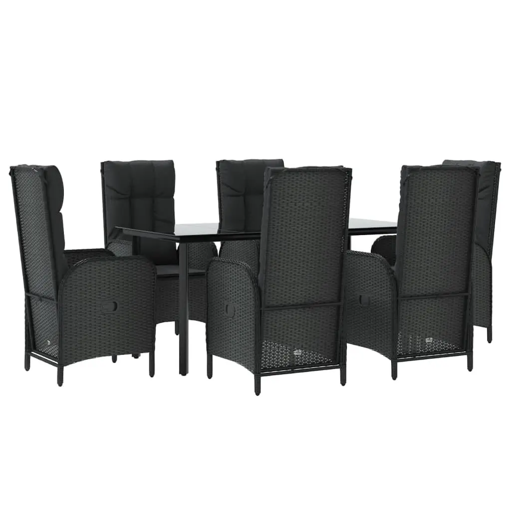 Outdoor Dining Set 7 Piece Weather-resistant PE Rattan Black Chairs Table
