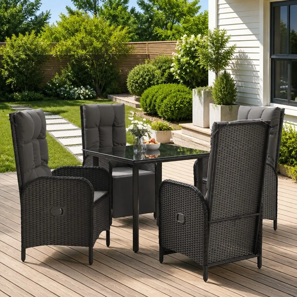 Garden Dining Set 5 Piece Weather-resistant PE Rattan Outdoor Furniture Black with Cushions