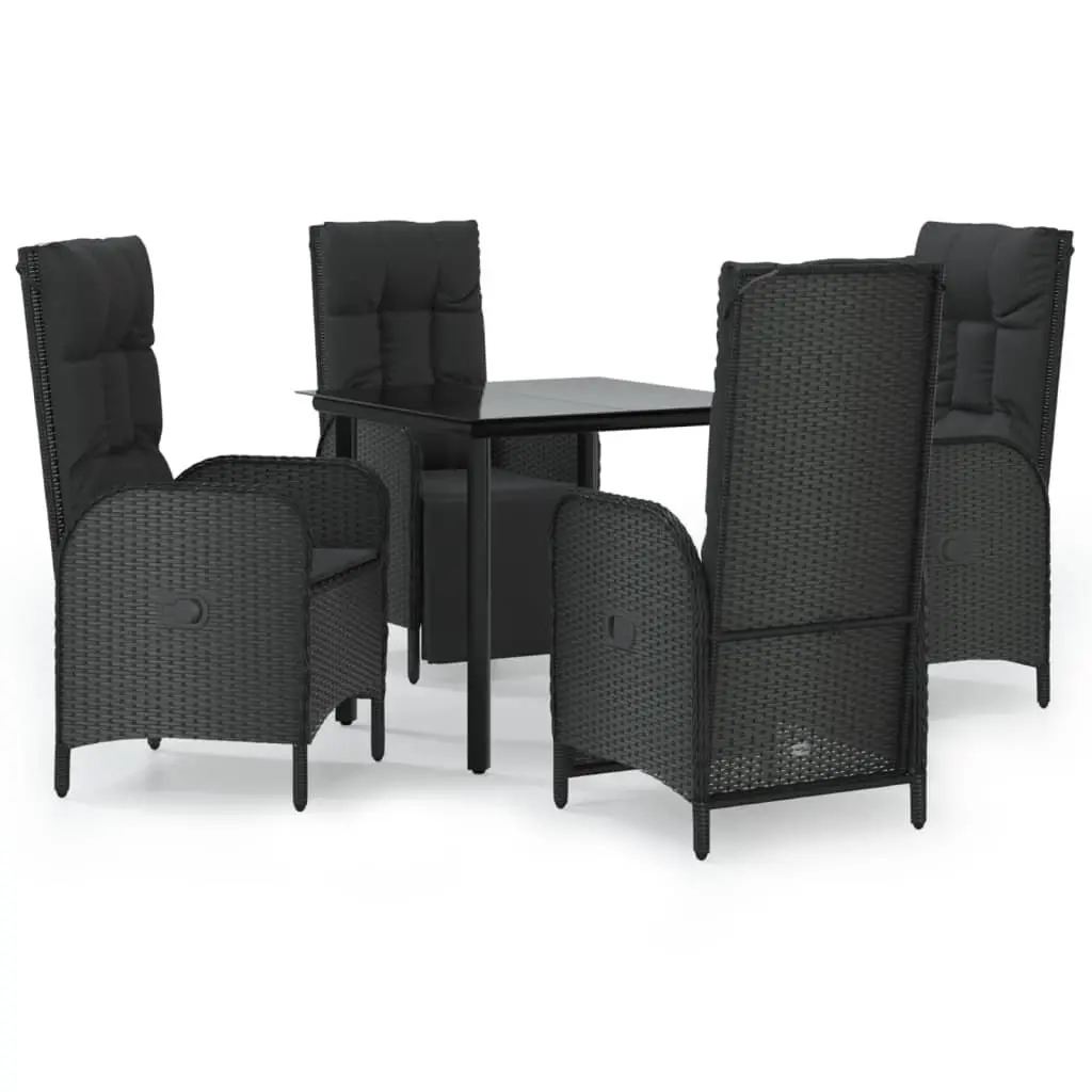 Garden Dining Set 5 Piece Weather-resistant PE Rattan Outdoor Furniture Black with Cushions