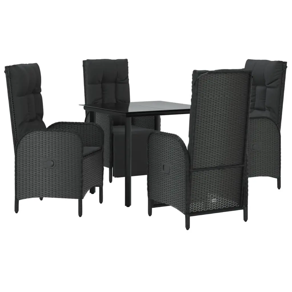 Garden Dining Set 5 Piece Weather-resistant PE Rattan Outdoor Furniture Black with Cushions