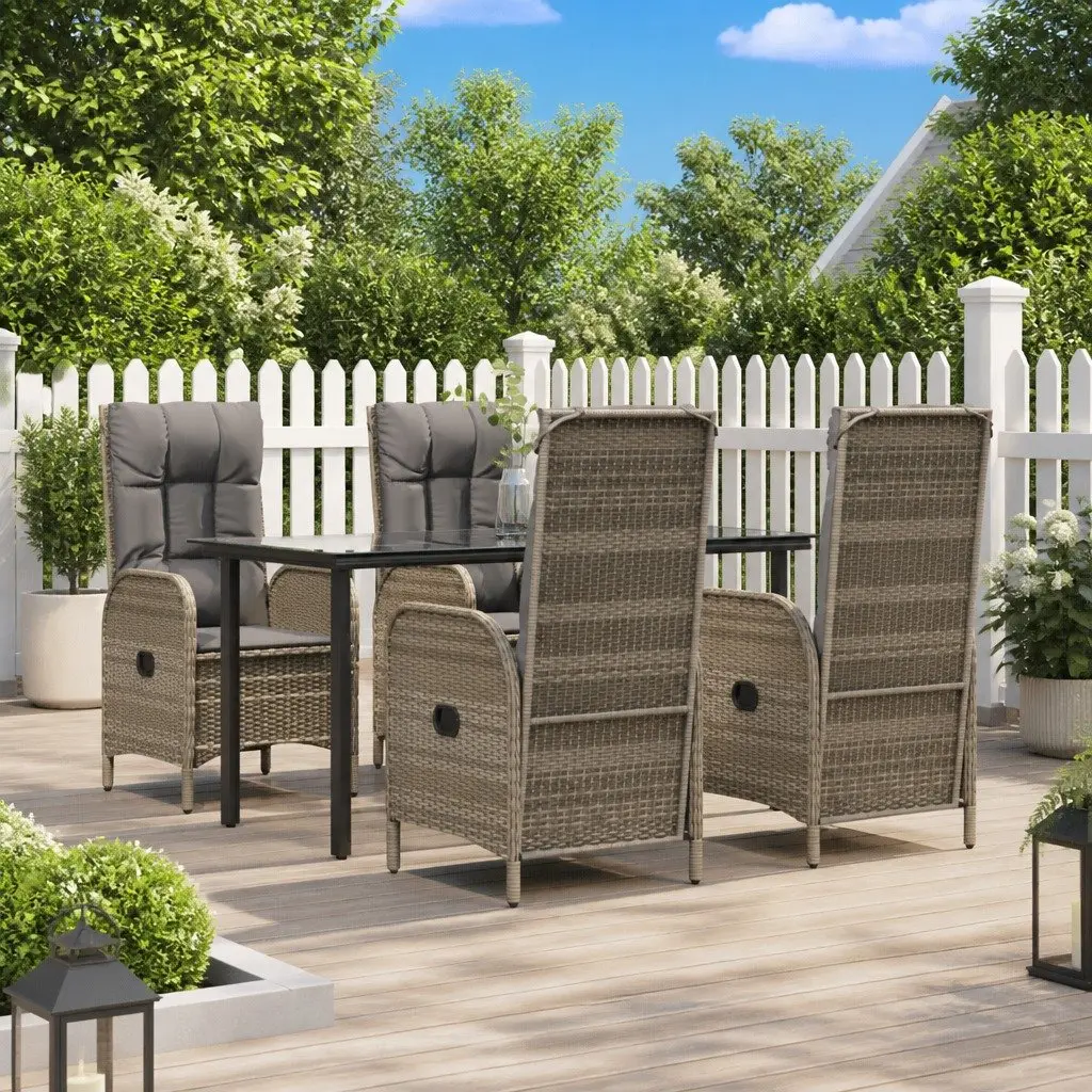 Garden Dining Set 5 Piece Outdoor Furniture Grey PE Poly Rattan Chairs Table