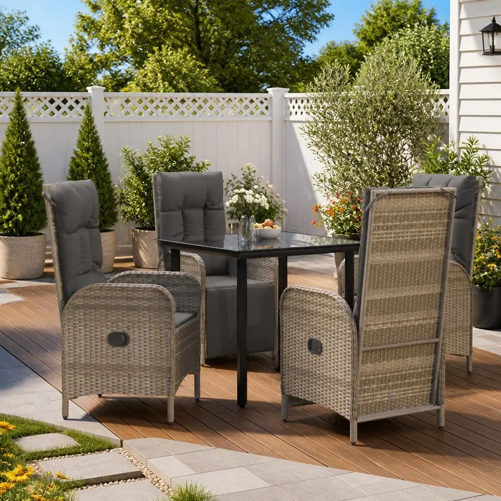 Garden Dining Set 5 Piece Outdoor Furniture Grey Poly Rattan Chairs Table