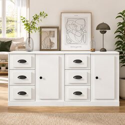 White Sideboards Storage Cabinet Buffet Cupboard Engineered Wood Set of 2