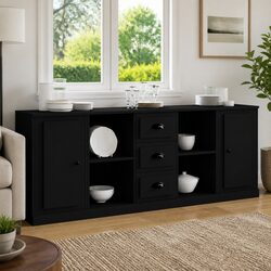 Black Engineered Wood Sideboard Storage Cabinet 3 Piece Set Home Furniture