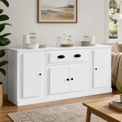 White Engineered Wood Sideboards Set of 3 Storage Cabinet Buffet Furniture