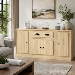 Sideboards 3 pcs Brown Storage Cabinet Engineered Wood Buffet Display Unit