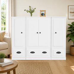 Highboards 3 pcs White Storage Cabinet Sideboard Furniture Set Engineered Wood