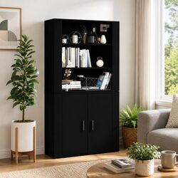 Highboard Black Engineered Wood Wall-Mounted Storage Cabinet Sideboard Furniture