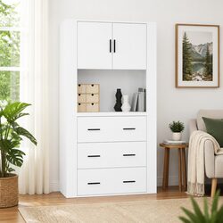 Highboard White Engineered Wood Wall-Mounted Storage Cabinet Sideboard Buffet