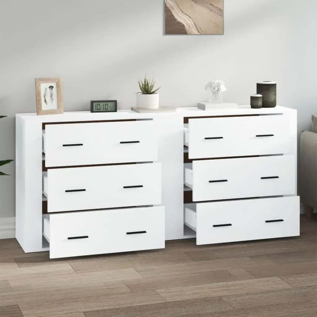 Sideboards 2 pcs White Storage Cabinet Engineered Wood Furniture
