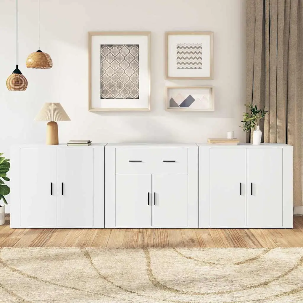 White Engineered Wood Sideboard Cabinet Storage Furniture Display Unit 3 Piece