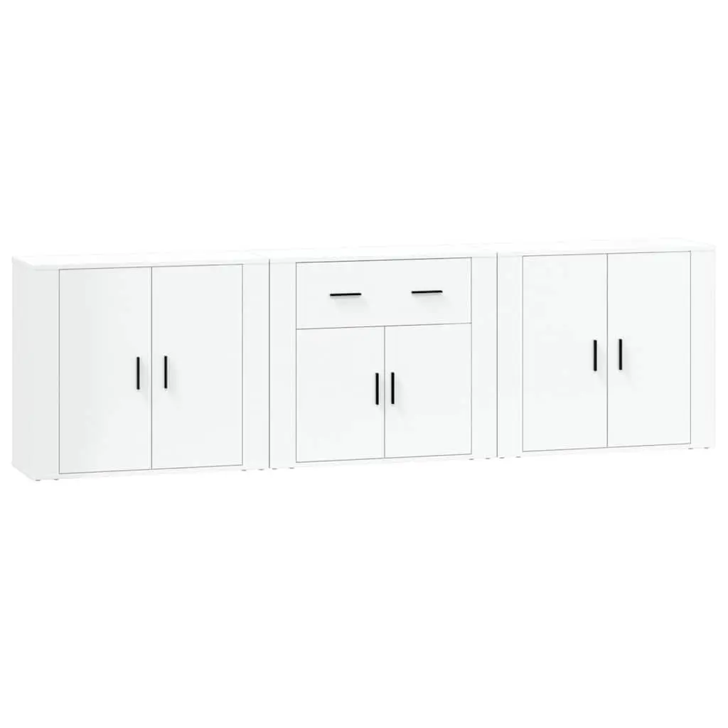 White Engineered Wood Sideboard Cabinet Storage Furniture Display Unit 3 Piece
