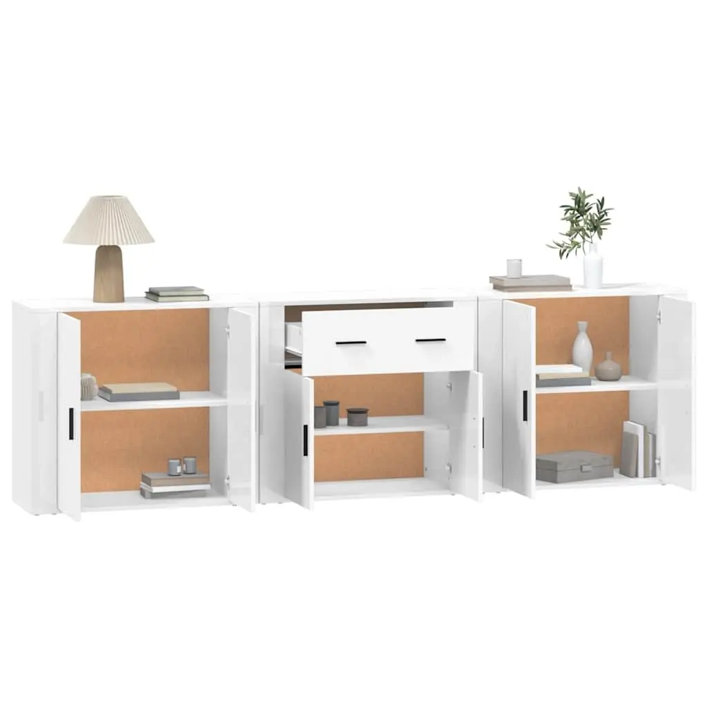 White Engineered Wood Sideboard Cabinet Storage Furniture Display Unit 3 Piece