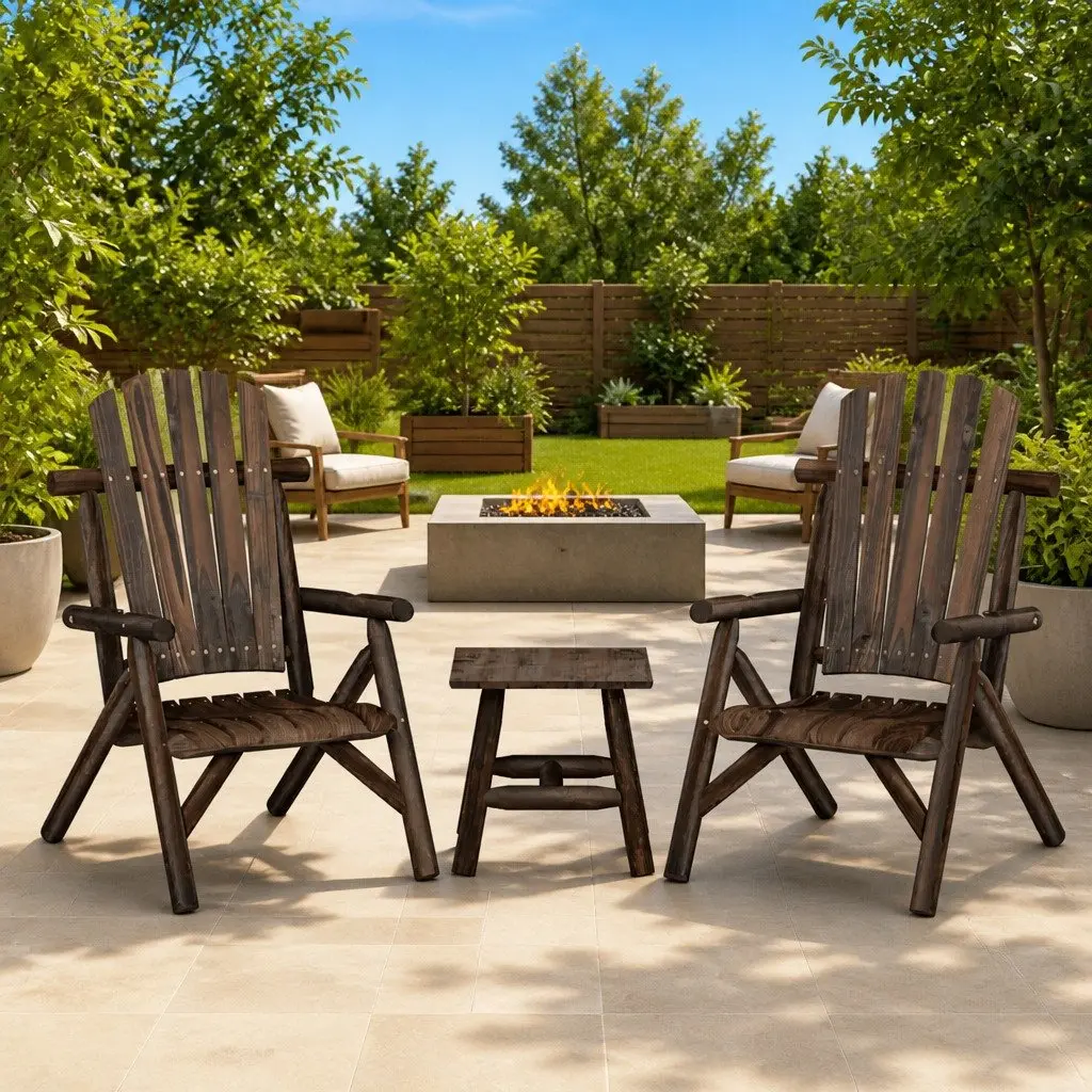 3 Piece Garden Lounge Set Solid Spruce Wood Brown Outdoor Furniture Armrests