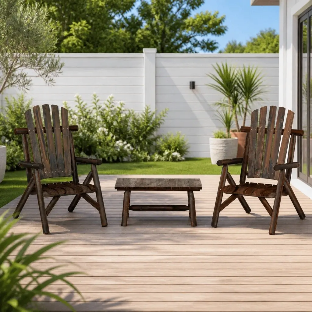 3 Piece Garden Lounge Set Outdoor Furniture Solid Wood Armchairs Coffee Table