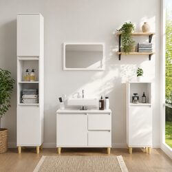 3 Piece Bathroom Cabinet Set White Storage Vanity Unit Engineered Wood Furniture