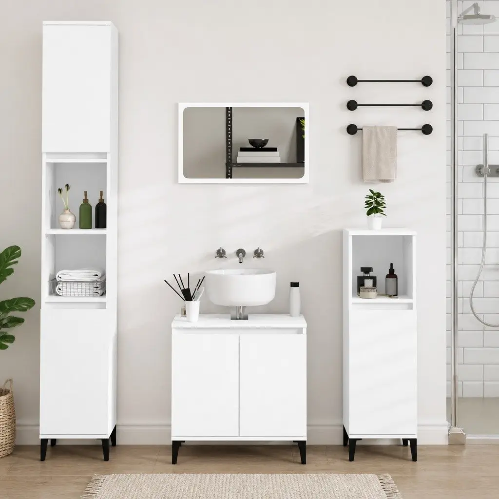 3 Piece Bathroom Furniture Set White Storage Cabinet Vanity Sink Unit Shelving